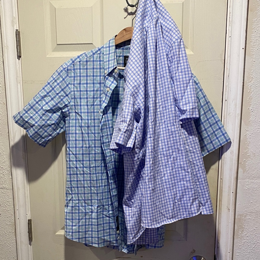 Jos A Bank . 2 shirts. Light Blue and White Plaid Short Sleeve Shirt. Size M